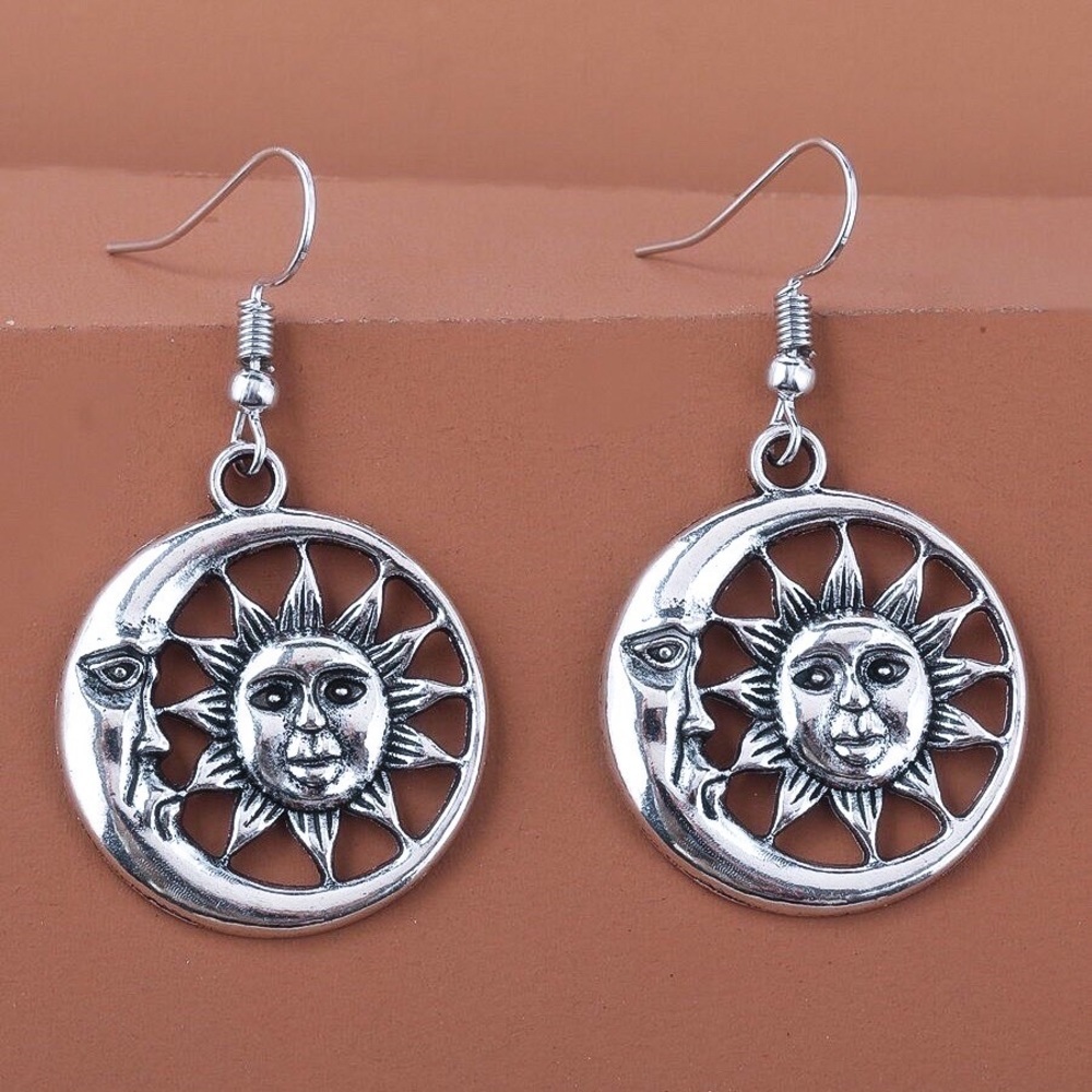 Any 2/$20! Silver Moon & Star Circular Boho Drop Earrings - Picture 2 of 6